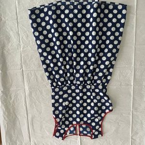 A blue polka dotted dress